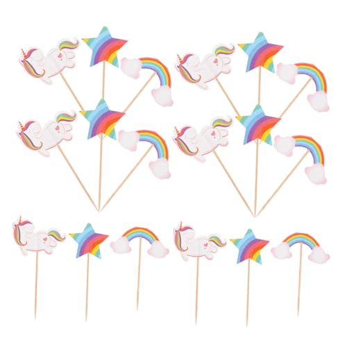 PRETYZOOM 24St Kuchendekorations-Picks Cupcake Topper Einhorn Kindergeburtstag Dekoration Kinderdekoration Kosmetikbehälter Cupcake-Dekoration zum Geburtstag Zubehör für Partykuchen Bambus von PRETYZOOM