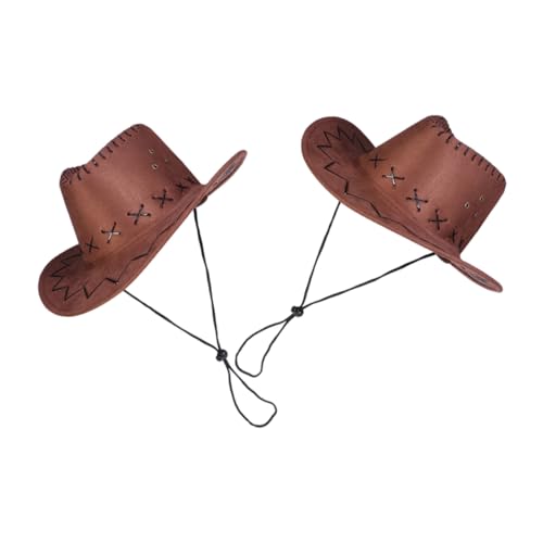 PRETYZOOM 2St Deckel Landhut Cowboy-Strohhut Westernhut aus Stroh Cowboyhut aus Stroh Kaviarhut Verstellbare Cowboy Hut Mode Cowboy Hut Hüte für Hut anziehen Partyhut Polyester Brown von PRETYZOOM