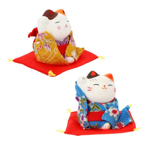 PRETYZOOM 2St Glückliche Katze Home Decoration wohnungsdeko unikal Dekoration autodeko chinesische Figur Feng-Shui-Figuren Katzenspielzeug Katzentunnel Hausbedarf Glückskatzenfiguren Stoff von PRETYZOOM