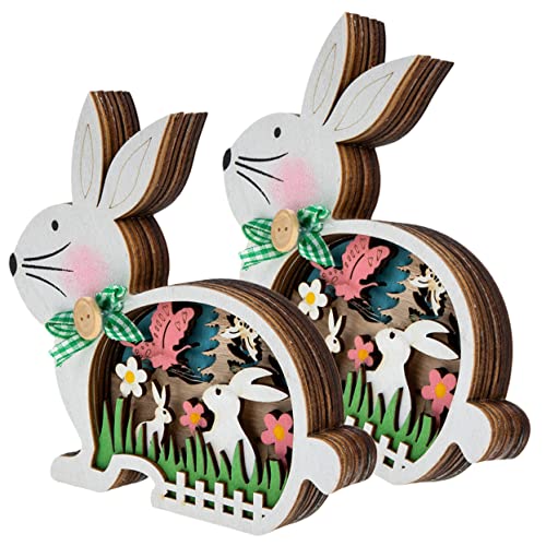 PRETYZOOM 2St Kaninchen-Verzierung hasenfiguren Hasen zubehör Osterhasenfigur osterm Easter Bunny Plüsch Ammer Boho jo Ostern Holztischschild Ostern dekoratives Tischschild hölzern von PRETYZOOM