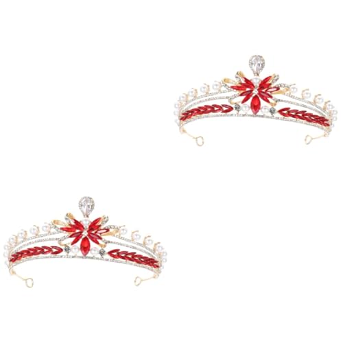 PRETYZOOM 2St Krone Haarschmuck Königin Tiara Prinzessin Tiara Krone Kopfschmuck Strass-Tiara Luxuriöse Krone Hochzeitskrone für die Braut Königinkrone für Frauen Erwachsene Strasssteine rot von PRETYZOOM