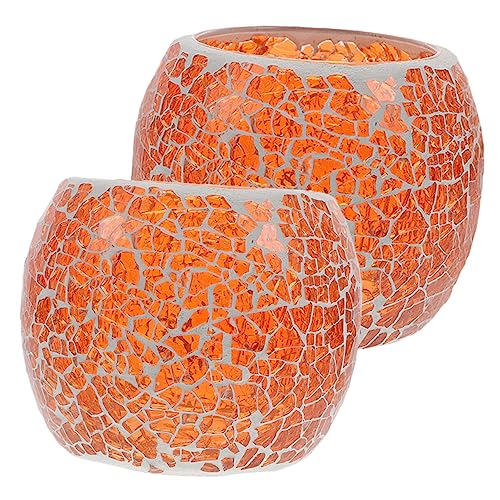 PRETYZOOM 2St Mosaik-Kerzenhalter Duftkerze Brenner Mittelstücke Kerzendochte hochzeitsdeko Wedding Decoration Home Decoration Kerzenhalter aus Glas Teelichthalter aus Glas Orange von PRETYZOOM