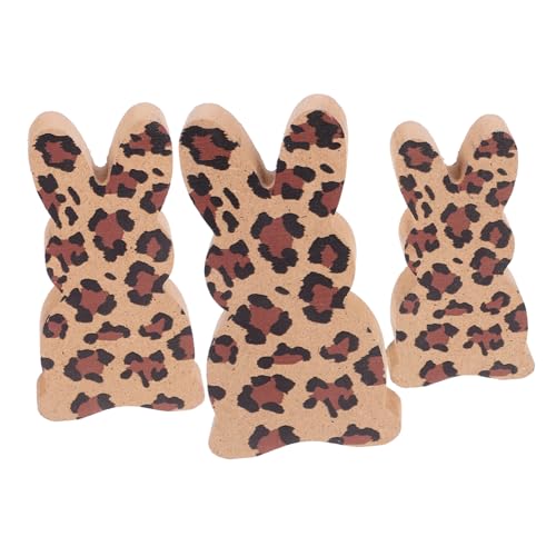 PRETYZOOM 3St Kaninchen-Verzierung Hasenfiguren Bunny für freundinen wohnungsdeko ziernieten Festival-Szenen- -Requisite Tischdeko zu Ostern Hasenschild aus Holz MDF Leopard von PRETYZOOM