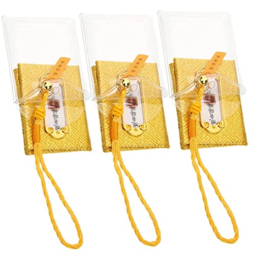 PRETYZOOM 3St Königlicher Beutel japanische Omamori Japanisches wohlhabende Tasche japanischer Charme gürteltasche gartasche - Anhänger im japanischen Stil Stoff Yellow von PRETYZOOM