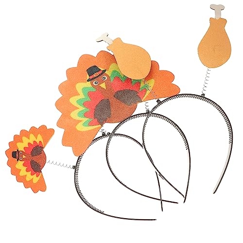 PRETYZOOM 3St Truthahn Stirnband Drumstick-Stirnband Stirnbänder Truthahnmütze für Hair hoop Kostümzubehör Thanksgiving Thanksgiving-Kopfschmuck Truthahn-Stirnband Clip im Haar Stoff von PRETYZOOM