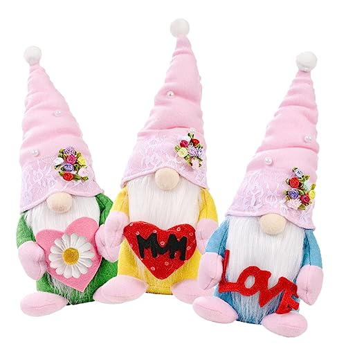 PRETYZOOM 3st Gesichtslose Puppenverzierung Muttertag Geburtstag Festival-puppenverzierung Mama GNOME- -schmuck Desktop-zwerg-Ornament Blumenzwerg Puppe Zwergpuppe Plüsch Rosa von PRETYZOOM