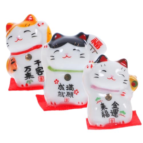 PRETYZOOM 3st Katzen-Desktop-Ornamente Desktop- Schöne Chinesische Katze Schreibtischaufsatz Heimdekoration Mini-Maneki Hausdekorationen Für Zu Hause Miniaturdekoration Japanische Katze von PRETYZOOM