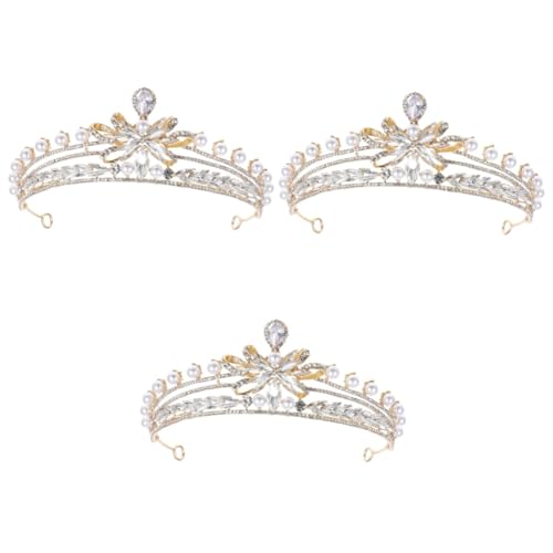 PRETYZOOM 3st Krone Haarschmuck Prinzessinnenkronen Für Frauen Prinzessinnenkleid Für Damen Braut-tiara Krone Kopfschmuck Königinkrone Für Frauen Erwachsene Perlenkrone Zinklegierung Golden von PRETYZOOM