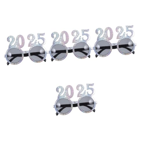 PRETYZOOM 4 Paare 2025 Brille Neujahrspartybrille Spaßbrille Geburtstagsbrille mit Zahlen Abschlussbrille 2025 Nummernbrille Party-Brillen-Dekore Partydekorationen für das neue Jahr Silver von PRETYZOOM