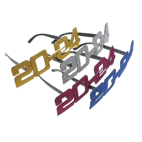 PRETYZOOM 4 Stück 2024 Brille Neujahrsbrille Feier-party Patriotische Brille Frohe Silvesterbrille Partyzubehör Für Das Neue Jahr Party-sonnenbrillenrahmen 2023 Partybrille Plastik von PRETYZOOM