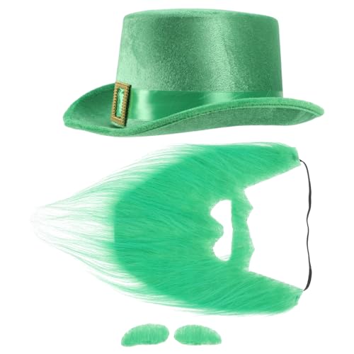 PRETYZOOM 4 Stück Klee Hut Irisch Pelzige Kopfbedeckung Irland Zubehör Kleeblatt-augenbrauen-set Grünes Urlaubsoutfit Kobold-partyhut Kobold-bart-set Kobold-cosplay-set Samt Green von PRETYZOOM