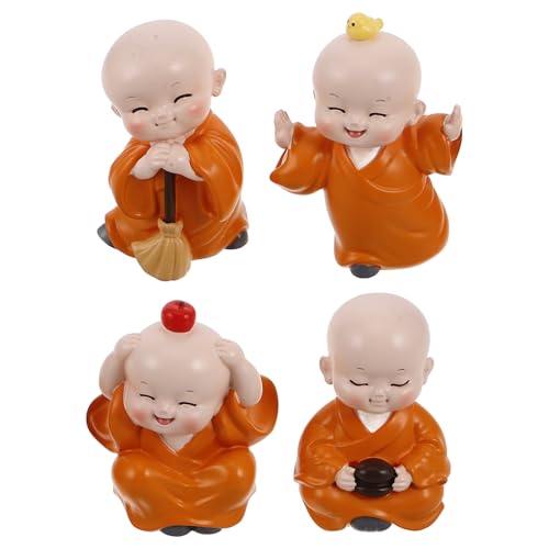 PRETYZOOM 4 Stück Niedliche Kleine Mönch-tischdekoration, Kunstharz, Miniatur-mönchsfiguren, Chinesischer Stil, Innendekoration, Auto-armaturenbrett-Ornament-Set von PRETYZOOM