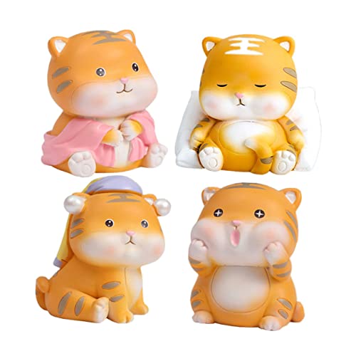 PRETYZOOM 4 Stück -Tiger-Ornament Mini-Tiere Miniaturdekoration tierkreistier Maskottchen Minifiguren Living Room Decoration wohnzimmerdeko Desktop-Schmuck Cartoon-Tiger-Dekor Harz von PRETYZOOM