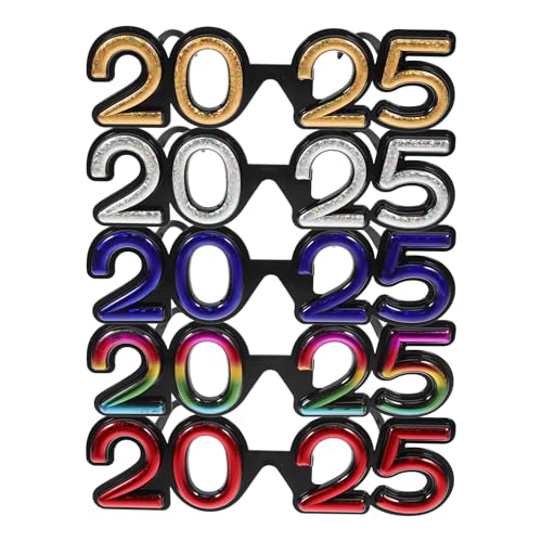 PRETYZOOM 5 Stück Silvester Brille 2025 Brillenrahmen Frohes Neues Jahr Glitzer-Brillen Für 2025 Silvester Party Zubehör Foto Requisiten 2025 von PRETYZOOM