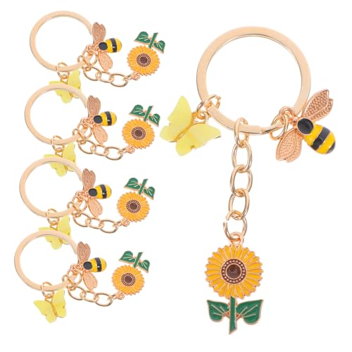 PRETYZOOM 5 Stück Sonnenblumen Schlüsselanhänger Mit Bienen Charm Bienen Thema Schlüsselanhänger Handtaschen Charms Für Frauen Taschendekoration Süßes Bienen Design Kleine Blumen von PRETYZOOM