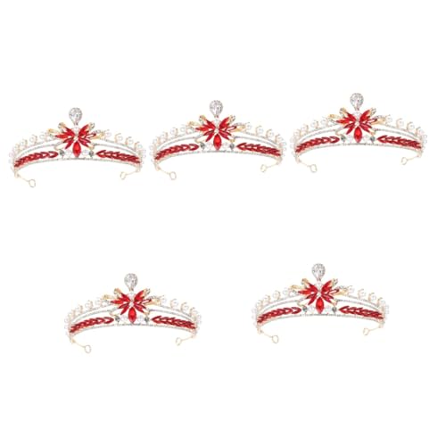 PRETYZOOM 5St Krone Haarschmuck Kronen für Frauen kleine Tiara Prinzessin Krone Königin Tiara Strass-Tiara Luxuriöse Krone Hochzeitskrone für die Braut Krone für Frauen Kunstperlen rot von PRETYZOOM