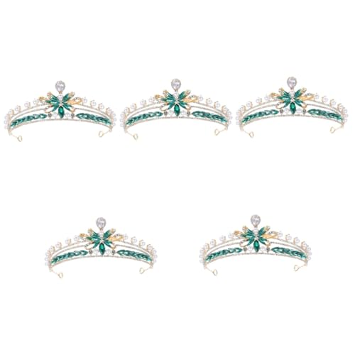 PRETYZOOM 5St Krone Haarschmuck Schmuckkrone Perlen Krone Haarschmuck für Hochzeit Strass-Tiara Tiara für Erwachsene Diamant-Kopfschmuck Kronen Brautkrone Tiara für Mädchen Kunstperlen Green von PRETYZOOM