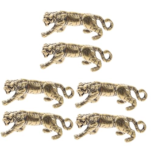 PRETYZOOM 6 STK Schlüsselanhänger Dekorativer Desktop-Tiger Miniatur-tigerfiguren Retro-tigerfigur Autoverkleidung Tiger-schmuck Mini-tigerfiguren Golddekor Skulptur Messing Büro Modellieren von PRETYZOOM