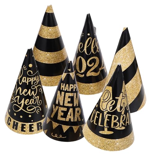 PRETYZOOM 6st Goldene Partyhüte Sombrero Partyzubehör Frohes Jahr Dekorationen Frohes Neues Jahr Kappen Mexikanische Partydekorationen Frohes Neues Jahr Kegelhut Nye Partybedarf Nein Papier von PRETYZOOM