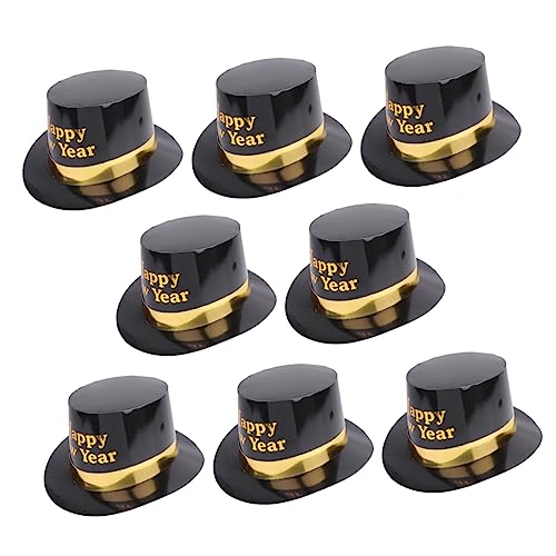 PRETYZOOM 8St neues jahr tophat schwarzer Zylinder Silvester-Zylinder Neujahrshüte Folie Partyhut Zylinder anziehen Papierkappe des neuen Jahres Partygeschenke für das neue Jahr Black von PRETYZOOM