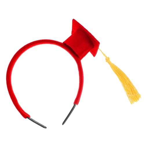 PRETYZOOM Mini Bachelor Cap Haarband Graduierung Hut Stirnband Rote Mütze Gelbe Quaste Rotes Stirnband von PRETYZOOM