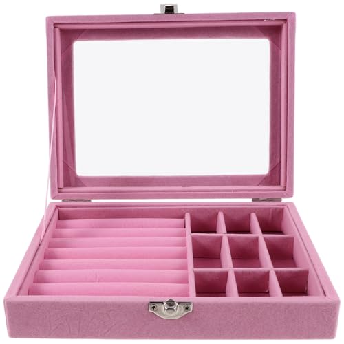 PRETYZOOM Kasten Transparente Ringbox reise schmuckschatulle Halter aufbewahrung für schmuck schmuck-aufbewahrung Aufbewahrungsbehälter für Ohrringe dekorative Schmuckkästchen Flanell Rosa von PRETYZOOM