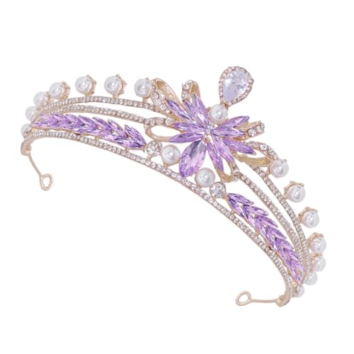 PRETYZOOM Krone Haarschmuck Hochzeitskrone Haarband Brautkrone Kopfbedeckung mit Strasskrone Brautkrone aus Strass Krone für Frauen Geburtstagskronen für Frauen Zinklegierung Violett von PRETYZOOM