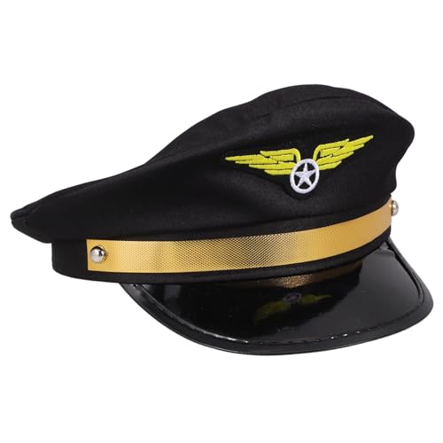 PRETYZOOM Pilotenmütze Partyhut Pilotenkostüm Hut Pilotenzubehör-kostüm Cosplay Pilotenhut Mütze Mit Airline- Für Erwachsene Pilotenhut Für Halloween Airline-kostümzubehör Black Stoff von PRETYZOOM