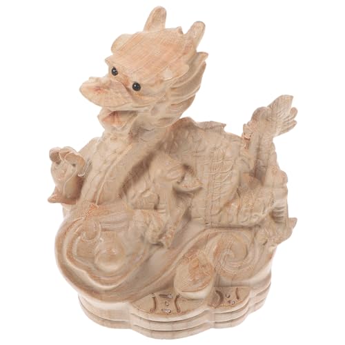 PRETYZOOM Tierkreis-Holzschnitzerei Geld Statue Figur Ornamente Drachenlampe die chinesen schreibtischdeko bastelset basteln Dekoration in Drachenform Reichtum Wohlstand Ornament Mahagoni- von PRETYZOOM