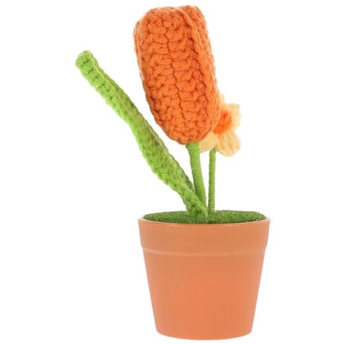 PRETYZOOM Tulpenblumentopf Dekoration Mini-Steine Gefälschte Pflanzen Künstliche Pflanze künstliche Blumen Mini-Häkelblume Häkeln Sie Bonsai Gestricktes Blumen-Bonsai- Garn Orange von PRETYZOOM