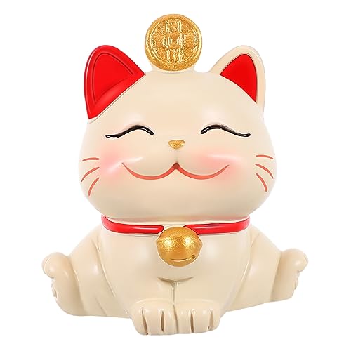 PRETYZOOM glückliche Katzenverzierung golden Figuren Kuchen -Topper Katzenbank explodiert tortendeko Einschulung bürodeko Glückskatze Desktop-Ornament Glückskatze Dekoration Kunstharz Weiß von PRETYZOOM