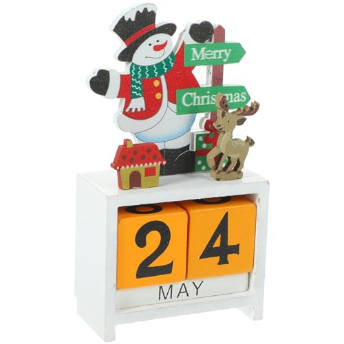 PRETYZOOM weihnachtliche Tischdekoration Weihnachtsbedarf Weihnachtszubehör büro dekoration office decoration santa Dekorationskalender aus Holz Kalender mit Weihnachtsblöcken aus Holz Weiß von PRETYZOOM