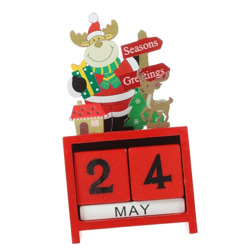 PRETYZOOM weihnachtsdekoration drinnen Weihnachtsfahne Ornamente schreibtisch dekoration tischkalender Kalender für Weihnachtsfeierblöcke Kalender mit Weihnachtsblöcken aus Holz rot von PRETYZOOM