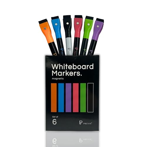 PREVIS Whiteboard Stifte Abwischbar Magnetisch mit Feiner Spitze und Radiergummi - 6 Board Marker mit Schwamm - Tafelstifte Abwischbar - Ideal für Kühlschrank, Whiteboard und Kinderspielzeug von PREVIS