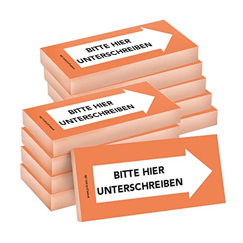 PRICARO Haftnotizen "Bitte hier unterschreiben", Rechts orange, 100 Blatt, 10 Stück von PRICARO