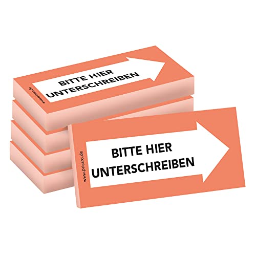 PRICARO Haftnotizen "Bitte hier unterschreiben", Rechts orange, 100 Blatt, 5 Stück von PRICARO