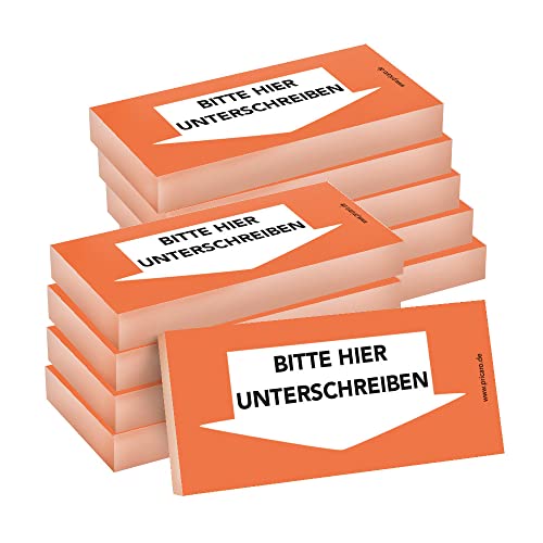 PRICARO Haftnotizen "Bitte hier unterschreiben", Unten, orange, 100 Blatt, 10 Stück von PRICARO