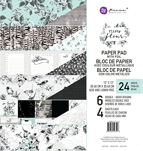 PRIMA MARKETING INC 597528 Flirty Fleur Papierblock, 30,5 x 30,5 cm, Schwarz und Blaugrün, 12-x-12-Inch von PRIMA MARKETING INC