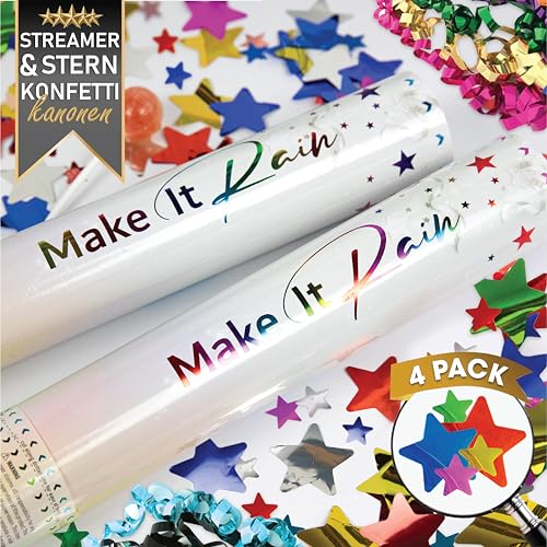 Konfetti Kanone Mehrfarbig | 4 Pck | Konfettikanone XXL Party Popper und Luftschlangen Kanone | Ideal für alle Feiern Geburtstag, Hochzeit, Veranstaltungen | Konfettibombe Papier Glitzer Shooter 30cm von PRIMEPURE