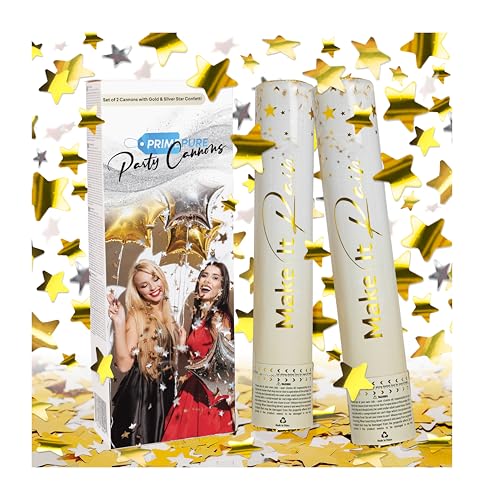 PrimePure Konfettikanonen - Poppers mit Goldenen Sternen - 2er Pack - Konfetti Kanone Perfekt für Hochzeiten, Partys, Geburtstage und Festliche Veranstaltungen von PRIMEPURE