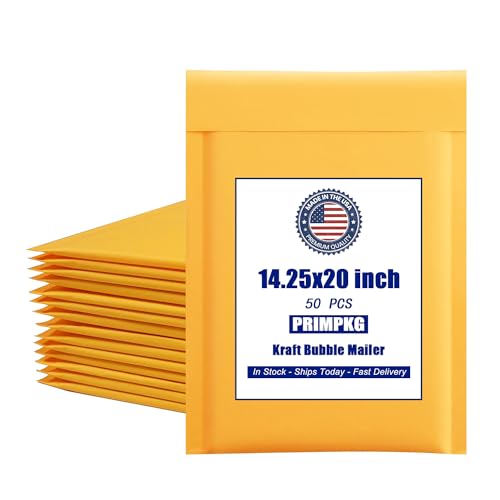 PRIMPKG Luftpolster-Versandtaschen aus Kraftpapier, 36,2 x 50,8 cm, gelber gepolsterter Umschlag, wasserdicht, gepolsterte Luftpolster-Versandtaschen für Versand, Verpackung, nutzbare Größe 36,2 x von PRIMPKG
