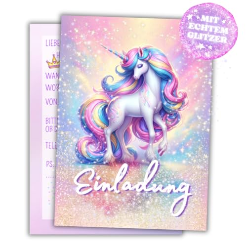 PRINTNOVIA 12 Glitzernde Einhorn-Einladungskarten für Mädchen – Bezauberndes Einladungsset für Kindergeburtstage und Feierlichkeiten von PRINTNOVIA