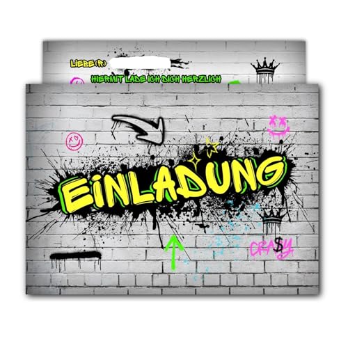 PRINTNOVIA GRAFFITI Einladungskarten für Kindergeburtstag & Party (12 Stück) - Graffiti-Design für Jungen – Geburtstagseinladungen Set von PRINTNOVIA