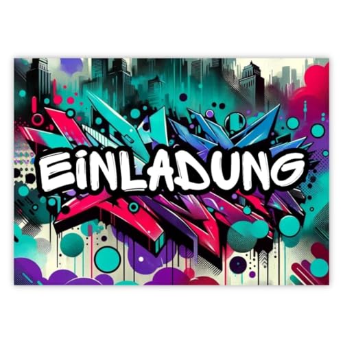 PRINTNOVIA GRAFFITI Einladungskarten für Kindergeburtstag & Party (12 Stück) - Geburtstagseinladungen Set für Jungen und Mädchen von PRINTNOVIA