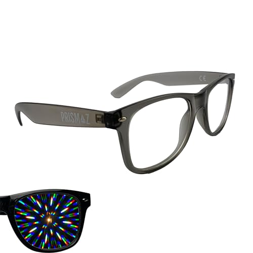 PRISMAZ Beugungsbrille Für Fantastische Regenbogen Kaleidoskop Effekte - Festival Rave Feuerwerk Party Accessoire (Matt Transparent Grau) von PRISMAZ