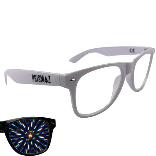 PRISMAZ Beugungsbrille Für Fantastische Regenbogen Kaleidoskop Effekte - Festival Rave Feuerwerk Party Accessoire (Weiß) von PRISMAZ