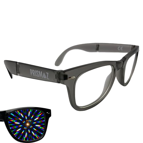 PRISMAZ Faltbare Beugungsbrille Für Fantastische Regenbogen Kaleidoskop Effekte - Als Festival Rave Feuerwerk Party Accessoire (Matt Transparent Grau) von PRISMAZ