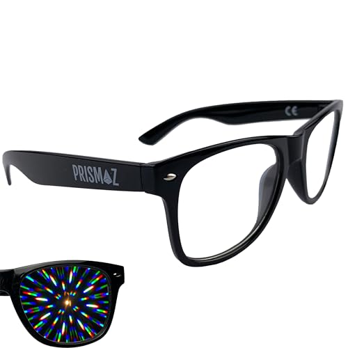 PRISMAZ Spektralbrille Für Fantastische Regenbogen Kaleidoskop Effekte - Festival Rave Feuerwerk Party Accessoire Beugungsbrille Regenbogenbrille (Schwarz) von PRISMAZ