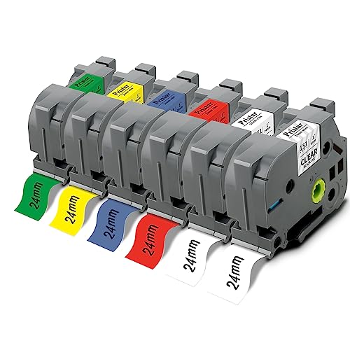 Pristar 24mm Kompatible Schriftband als Ersatz für Brother TZe-151 TZe-251 TZe-451 TZe-551 TZe-651 TZe-751 TZe 24mm für Brother PT-E550W P750W D600 P710BT D600VP E500 P700 E550WVP E500VP 6 Pack von Pristar