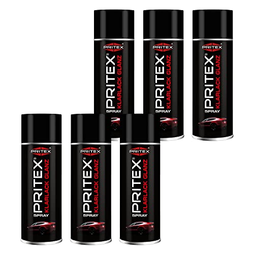 PRITEX - Autolack Klarlack Spray glänzend | 6 x 400 ml | Auto Sprühlack | Autolack schützt Felgen und Karosserie vor Rost von PRITEX